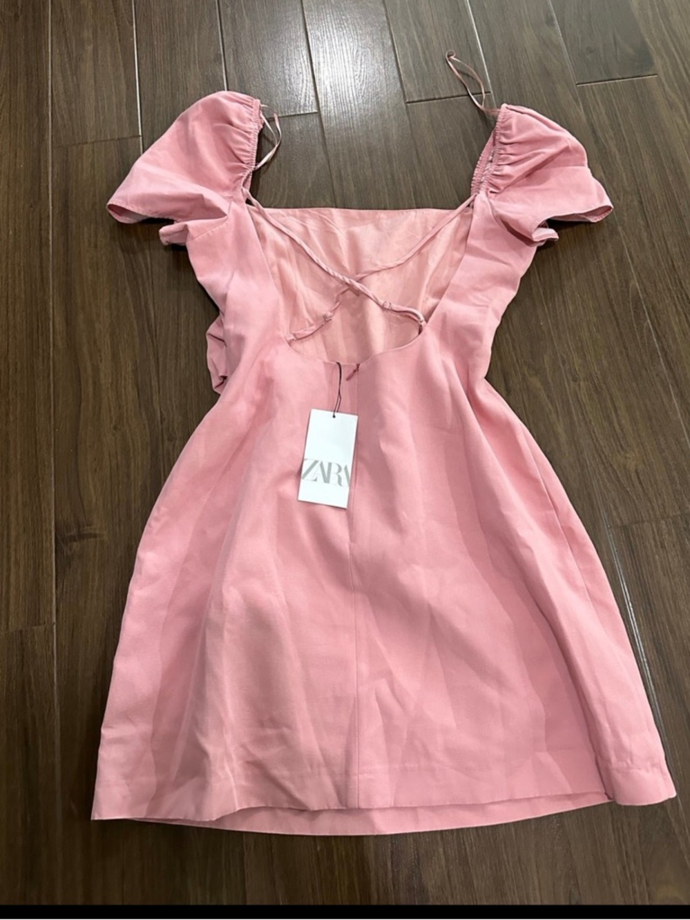 Zara Blush Pink Puff-Sleeve Mini Dress